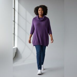 Lane Bryant Women Purple Cowl Neck Sweater Tunic Stretch Dress Sleeves sz 22/24